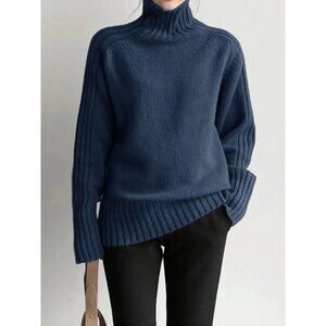 NWT Commense Women's Navy Ribbed High Neck Sweater Size Small